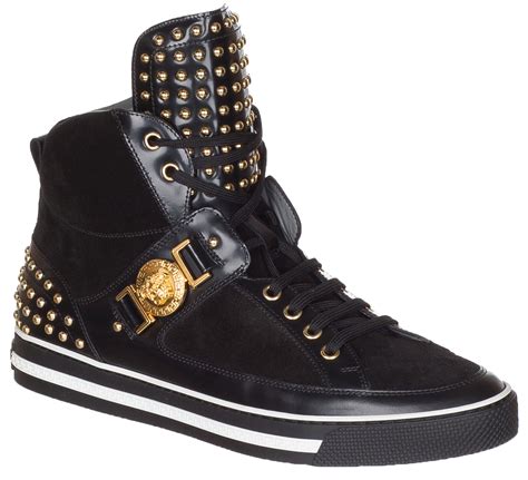 versace mens black suede leather hi top sneakers